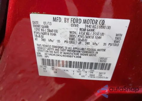 2013 Ford Edge Limited из США, поврежденный, VIN 2FMDK3KC8DBB71308